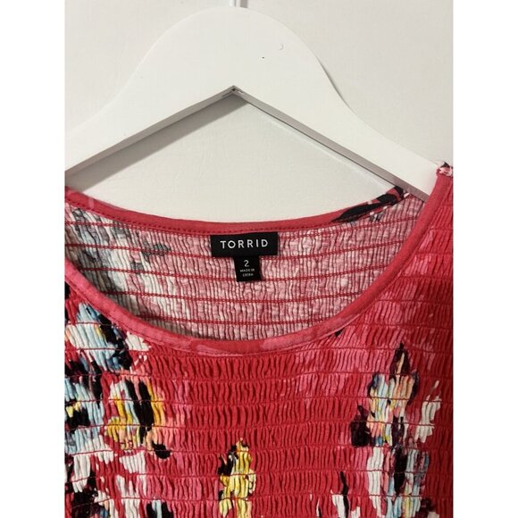 Torrid Pink Babydoll Cotton Crew Neck Smocked Bodice Top Size 2X - Picture 7 of 7